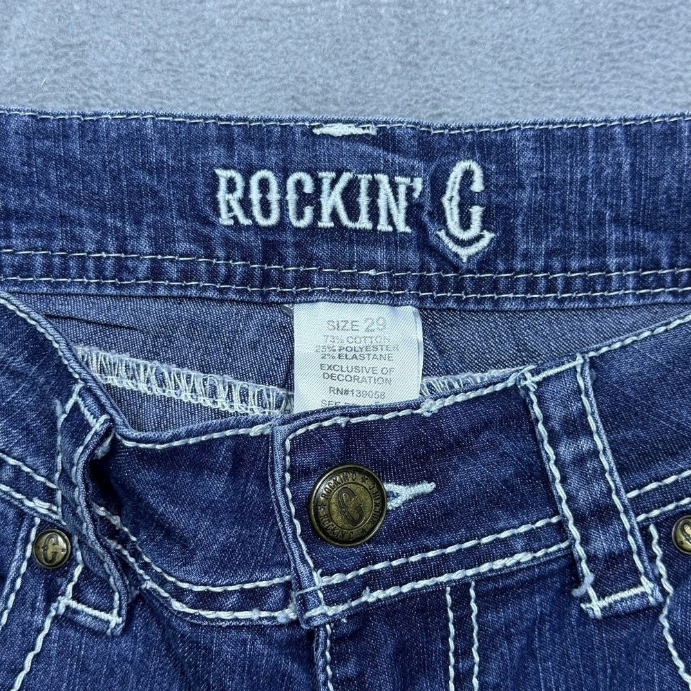 Rockin C Jeans Womens 29x33 Bootcut Lowrise Embroidered Pockets Thick Stitch USA - Picture 2 of 8